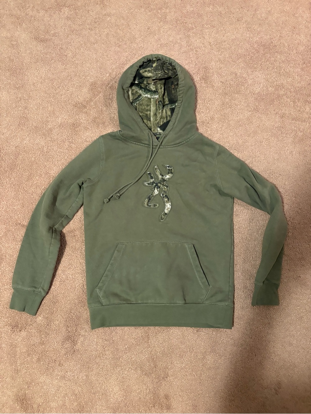 Browning Olive Green Hoodie with Camo Lined Hood size small